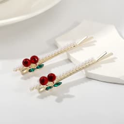 2pcs Fashionable, sweet and cute, pearl cherry hairpin, side clip, forehead bangs, broken hair, hairpin, hairpin headpiece