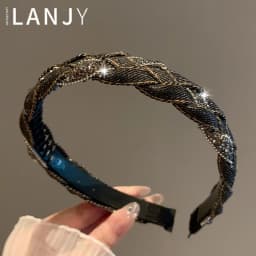 French Vintage Headband hair woman Denim Blue Rhinestone Wrapped Hair Bands Korean style Fried Dough Twists Braid Hair clips