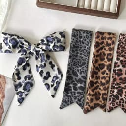 4pcs/set Scarf Women Fashion Leopard Print Hair Bands Imitation Silk Satin Bag Handle Ribbon Tie Neckerchief Foulard