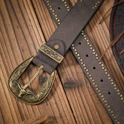 Men - Women - Western Denim - PU Leather - Belt - Vintage Jeans with Floral Carved Buckle Belt