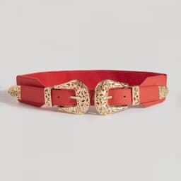 Retro Carved Hollow Double Buckle Wide Elastic Waist Belt Women's Fashion Accessory Versatile Belted Waist Seal