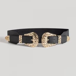 Retro Carved Hollow Double Buckle Wide Elastic Waist Belt Women's Fashion Accessory Versatile Belted Waist Seal