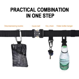 Quick Release Tactical Belt for Men - Durable Canvas Waistband with Water Bottle Hook Carabiners Outdoor Hunting Hiking Gear Kit