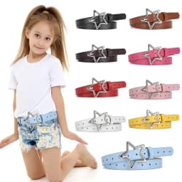 Girls Boys Five Pointed Star PU Buckle Belts Waistband Adjustable Metal Snap Leather Belt Waist Belt Waist Strap Thin Belt