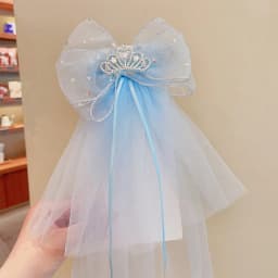 Children's Veil Girls Crown Bow Barrettes Little Princess Stereo Light Diamond Head Clip Birthday Photo Hair Clip Headdress