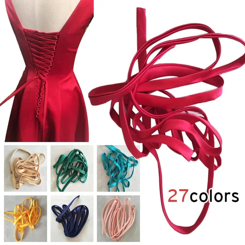 Adjustable Wedding Dress Zipper Replacement 4M & Corset Lace-Up Back Kit - 157 Inch Satin Ribbon with Ivory White Lace Trim