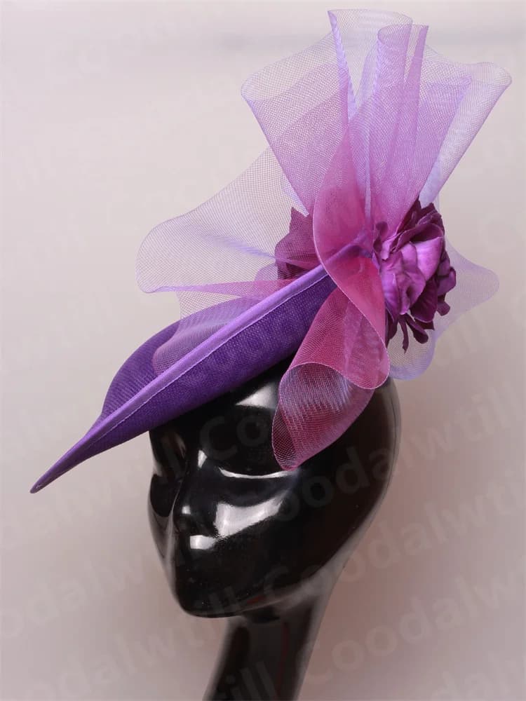 Purple Pillbox Fasciantor Church Hat WOmen Kentucky Veils Fascinators Hat Headband Ladies Chic Cocktail Race Party Chapeau Cap