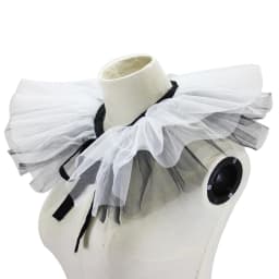 Renaissance Tulle Ruffled Fake Collar Layered Black White Mesh Clown Choker Lace-Up Ribbon Victorian Neck Ruff Shawl Cosplay