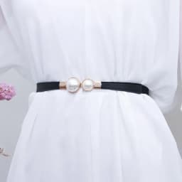 Elegant Vintage Pearl Waist Chain Belts Women's Korean Style Sweater Jacket Hooks Elastic Slim Fit Leather Belt