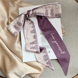French Bow Tie Painting Silk Scarf Long Ribbon Oil Painting Headscarf Headband Hair Accessories