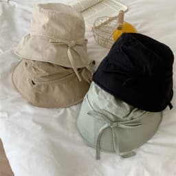 Casual Windbreak Rope Fisherman Hat Thin Lace-up Sunshade Basin Hat Solid Color Sunscreen Hat Summer
