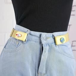1pc Press Buckle Style Lazy Belt Women'S Versatile Jeans Belt Invisible No-Trace Elastic Stretch Belt Adjustable Length