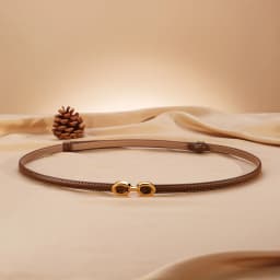 Women's Thin Leather Belt 1cm Gold Oval Snap Buckle Minimalist Business Belt for Suits Dresses Office Wear