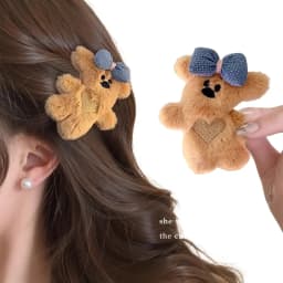 New Plush Bear Hair Clip Side Claws Bowknot Bear Barrettes Headdress for Women Cute Coffee Hairpin Bobby Pins for Broken Hair