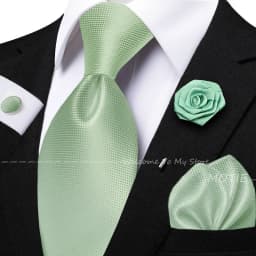 Men's Solid Color Tie Set For Sage Green Pocket Square Flower Brooch Cufflinks As Daily Wear Wedding Groom Collar Accessory Gift