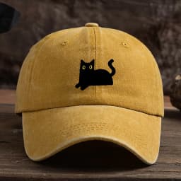 Adjustable black cat printed baseball cap, outdoor fishing casual cap, comfortable headwear