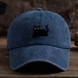 Adjustable black cat printed baseball cap, outdoor fishing casual cap, comfortable headwear