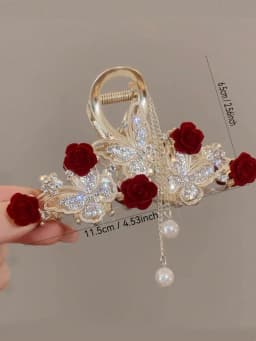 1 Pcs Fashion Exquisite Crystal Butterfly Rose Flower Artificial Pearl Tassel Hair Claws For Women Girls Party Hair Accessories