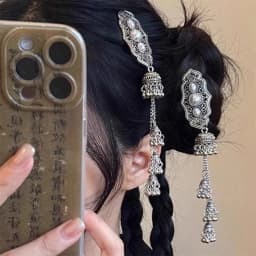 1Pc Blue Crystal Bangs Side Hair Clip Elegant Pearls Fringe Barrette with Dangling Tassel Boho Hair Accessories for Women Girls
