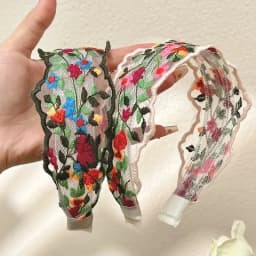 2pcs Women'S Floral Lace Headbands - Vintage Bohemian Wide Non-Slip Mesh Hairbands with Comb Teeth, Colorful Flower Embroidery
