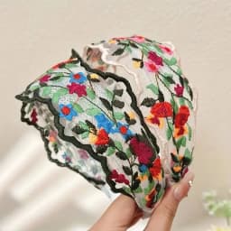 2pcs Women'S Floral Lace Headbands - Vintage Bohemian Wide Non-Slip Mesh Hairbands with Comb Teeth, Colorful Flower Embroidery