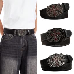 1pc Men's Y2k Punk Petal Cross Buckle Casual Black Belt, A Versatile Decorative Belt for Jeans, Suitable for Daily Travel
