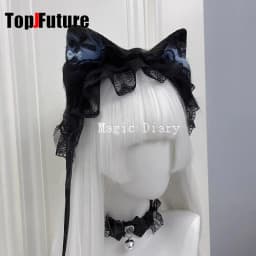 Japanese Subculture Y2K Girls Cosplay Lace Ruffle Beast Ear Hair Band Gothic Lolita Harajuku Women's Hair Hoops Hair Accessories