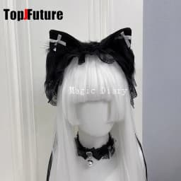 Japanese Subculture Y2K Girls Cosplay Lace Ruffle Beast Ear Hair Band Gothic Lolita Harajuku Women's Hair Hoops Hair Accessories