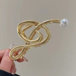1PC Treble Clef Hair Clips with Pearls, Metal Music Note Hair Accessories, Fashionable Hair Claws for Women's Chic Looks