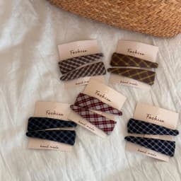Korean sweet plaid fabric simple triangular pair clip side BB clip women's hairpin temperament versatile hair accessories