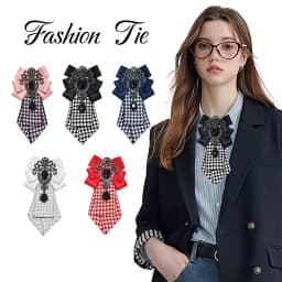 A handcrafted women's tie with contrasting color plaid and diamond accents, exquisite, finely crafted, a must-have for parties, suitable for gifting, and exudes a sense of luxury