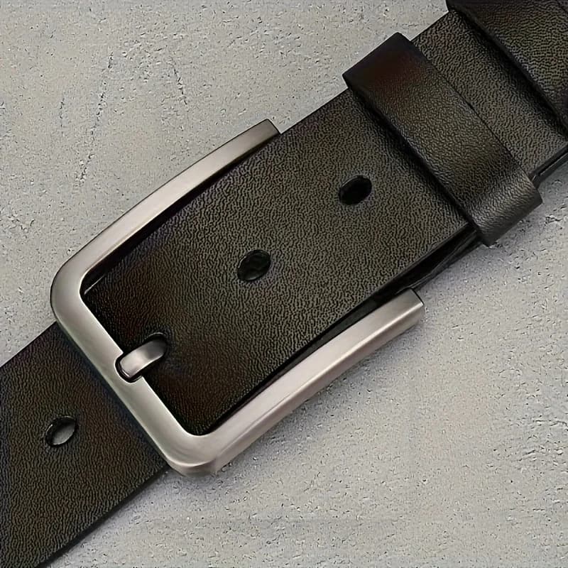Men's Synthetic Leather Belt with Vintage Square Alloy Buckle - Black, Casual & Business Style, Durable Accessory Vintage Belts
