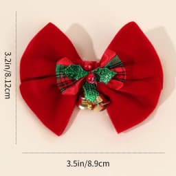 2Pcs Christmas Red Bow Hair Clips With Small Bell For Girls Plaid Pattern Velvet Bow Hairpins Xmas Party Hair Accessories Gifts