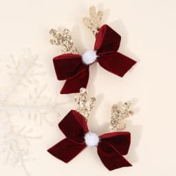 2Pcs Christmas Vintage Burgundy Bow Hair Clips Cute Sparkling Antler Hairpins For Girls New Year Xmas Headdress Hair Accessories