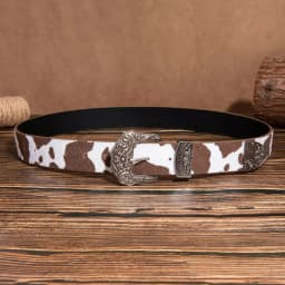 1pc women's retro casual brown cow print embossed flower buckle belt for jeans, a versatile accessory belt.