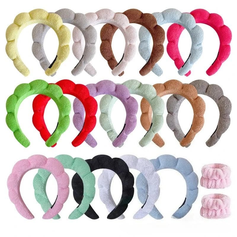 Chic Fried Dough Twists Sponge High Crown Headband Towel Fluffy Hair Hoops Wristband Womens Face Wash Hair Clips Accessories Set