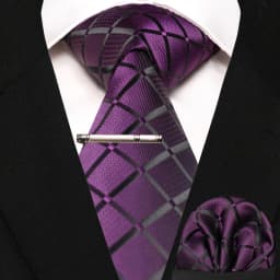 Wine Red Classic Plaid Tie for Men Handkerchief Tie Clips Set Mens Necktie Fashion Business Party Wedding Gift Accessories