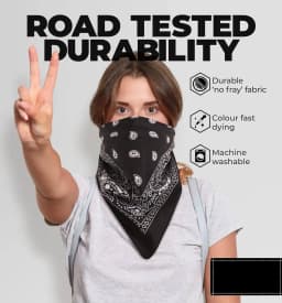 Large Bandana Headband - Handkerchief Bandanas for Men and Women - Paisley Bandana Pack - Cowboy Scarf, Black, Single Pack