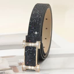 Fashion Bling Bling Sparkling Rhinestone Belt Versatile Glitter PU Leather Belt Luxury Brand Design Slide Buckle Belt Women