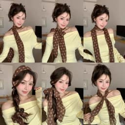 AWAYTR Retro Brown Polka Dots Long Silk Scarves Hair Band Womens Comfortable Headscarf Lady Fashion Party Scarf Hair Accessories