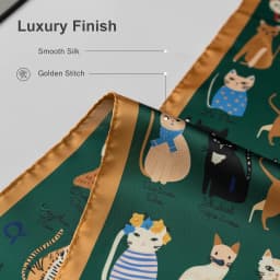 100% Mulberry Silk Square Scarf Cartoon Cat Print Cute Colorful Cat Pattern Luxury Silk Neck/Head Wrap Perfect Gift for CatLover