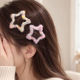 Handmade Yarn Wrapped Star Hair Clips Cute Colorful Korean Fuzzy Snap Barrettes for Women and Girls Fall Winter Hair Accessories