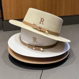 Rhinestone women's summer beach sunshade hat Braided straw sunblock hat French belt vintage top hat