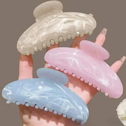 2026 New Korean Cream Colored Marble Pattern Half Round Hair Clip Simple Shark Hair Clip Stable Clamping Headwear Accessories