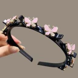Elegant Hair Bands with Clips Shiny Sweet Rhinestone Bangs Clip Headband Hair Weaving Tool Headwear Women Butterfly Hair Hoop