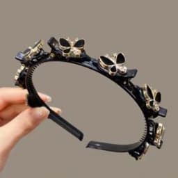 Elegant Hair Bands with Clips Shiny Sweet Rhinestone Bangs Clip Headband Hair Weaving Tool Headwear Women Butterfly Hair Hoop