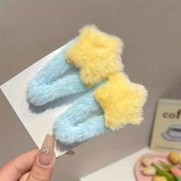 2pcs Plush Star Hair Clips for Women, Color Blocking Star Bangs Clips - Soft Hair Accessories for Girls