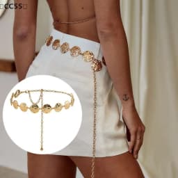 Metal Gold/Silver Chain Belt Geometry Round Wafer Adjustable Women Waist Chain Dress Shirt Decoration Accessories〔CC55〕