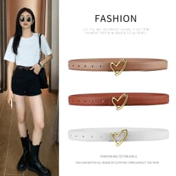 Women's Leather Belt with Smooth Heart Buckle, Minimalist and Premium Style, Suitable for Jeans, Suits, and Dresses