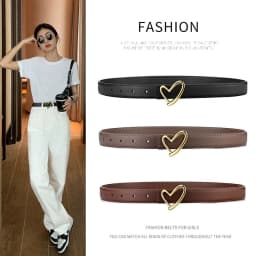 Women's Leather Belt with Smooth Heart Buckle, Minimalist and Premium Style, Suitable for Jeans, Suits, and Dresses